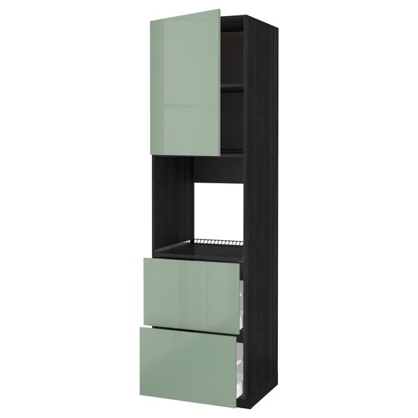 Высокий шкаф для духовки + дверца, 2 форнтальных, 2 высоких ящик МЕТОД / МАКСИМЕРА, черный, Калларп светло-зеленый - схема-чертеж с размерами