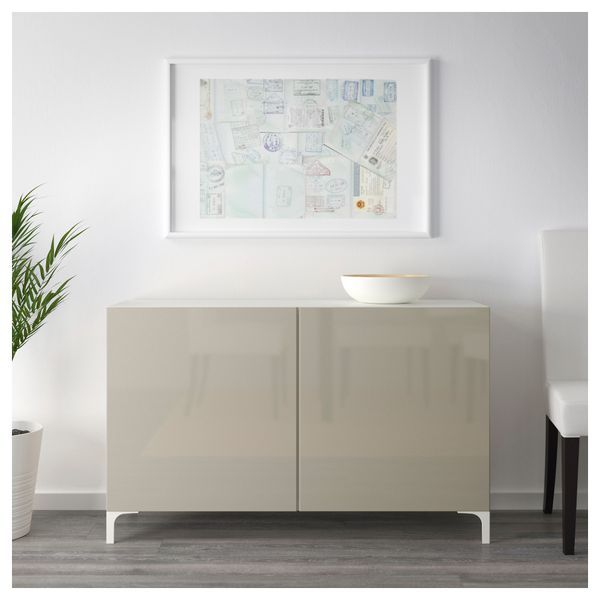 Комбинация для хранения с дверцами БЕСТО, белый, Сельсвикен глянцевый/бежевый (120x40x74 см) - схема-чертеж с размерами