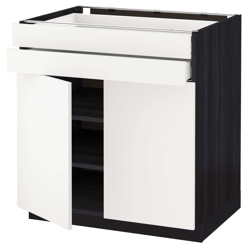 Напольный шкаф, 2 дверцы, 2 ящика МЕТОД / МАКСИМЕРА, черный, Хэггеби белый - схема-чертеж с размерами