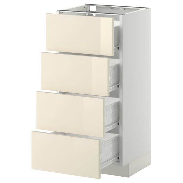 Напольный шкаф 4 фронтальных панели, 4 ящика МЕТОД / ФОРВАРА, белый, Рингульт кремовый - схема-чертеж с размерами