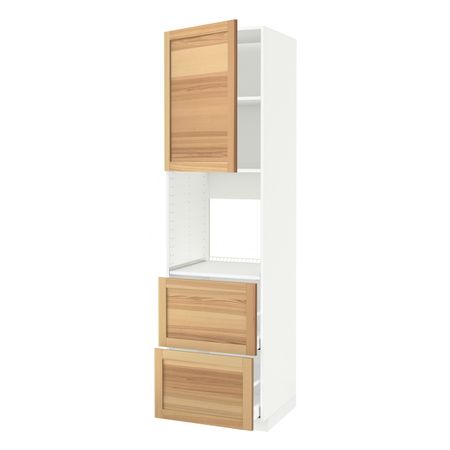 Высокий шкаф для/духовки+дв/2 форнтальных, 2 высоких ящ, белый/Торхэмн ясень 60x60x220 см IKEA METOD МЕТОД / MAXIMERA МАКСИМЕРА