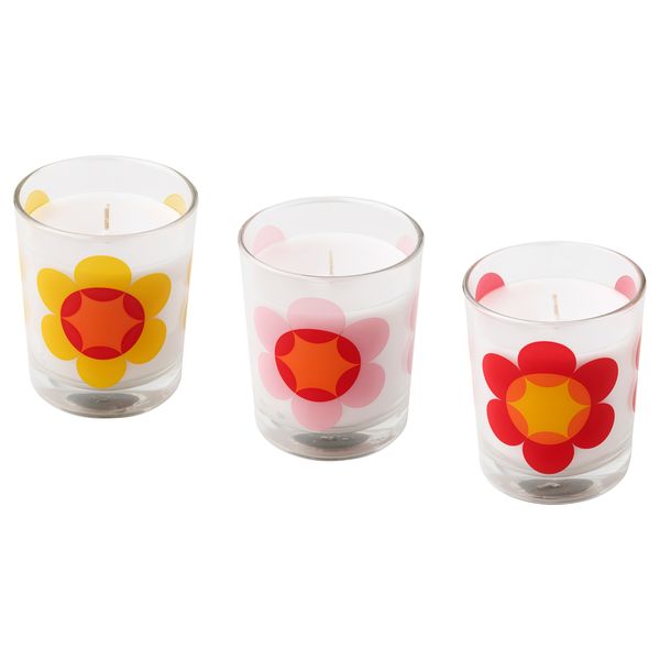 Неароматическая свеча в стекло подсвечн СОММАР 2019, цветок (8 см 3 шт) - фото 1