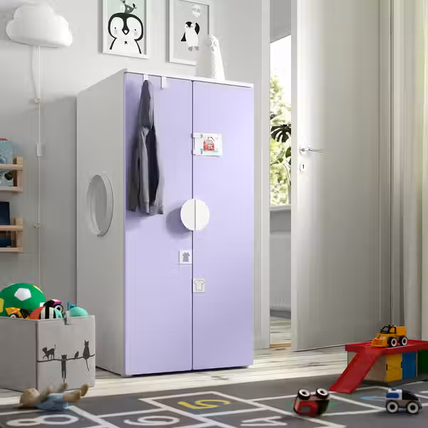 SMÅSTAD / PLATSA Гардероб - белый сиреневый/с 3 полками 60x57x123 см - фото 2