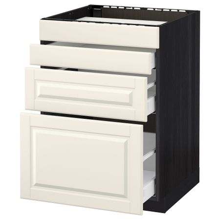 Напольный шкаф для духовки, 4фасада, 3 ящика МЕТОД / МАКСИМЕРА, черный, Будбин белый с оттенком