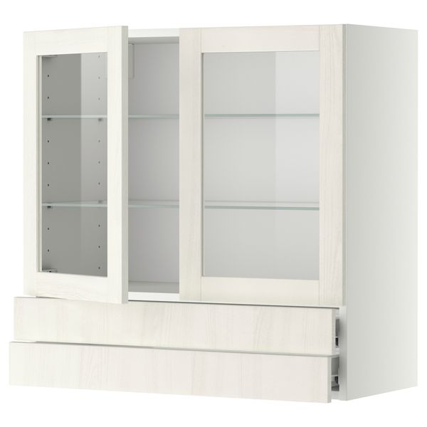 Навесной шкаф, 2 стеклянные дверцы, 2 ящика МЕТОД / ФОРВАРА, белый, Росдаль белый - схема-чертеж с размерами