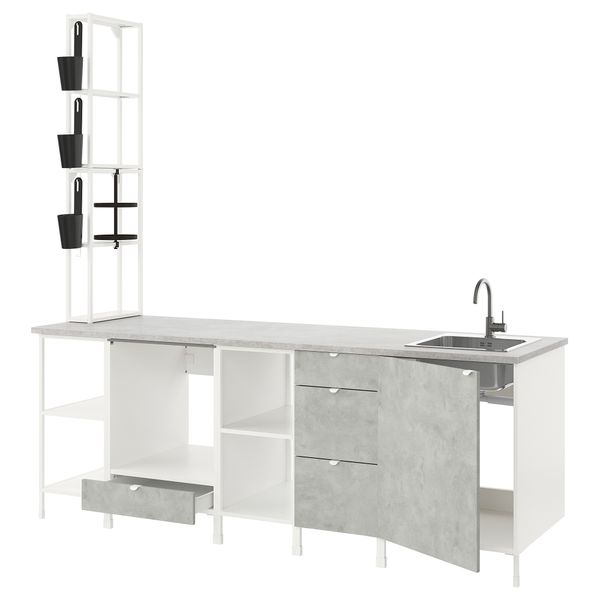 Кухня, 243x63.5x241 см, белый, под бетон IKEA BEGIVENHET БЕГИВЕНХЕТ 793.380.46 - фото 2