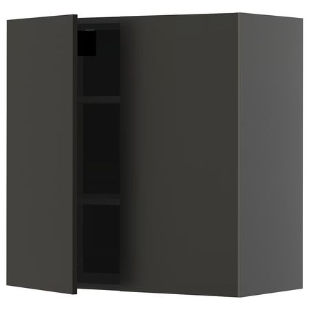METOD Навесной шкаф с полками/2дверцы - черно-серый/Nickebo матовый антрацит 80x80 см