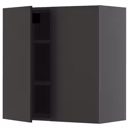 METOD Навесной шкаф с полками/2дверцы - черно-серый/Nickebo матовый антрацит 80x80 см