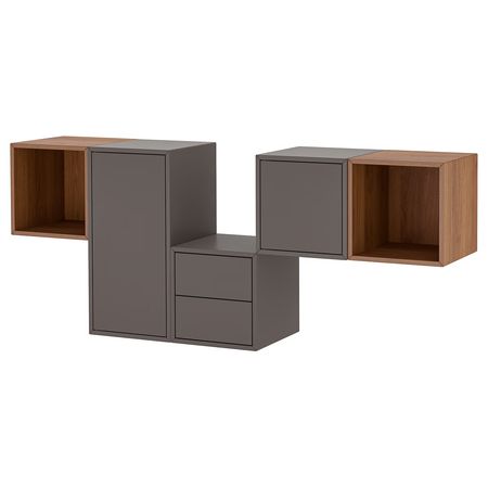 EKET Комбинация настенных шкафов - темно-серый/под грецкий орех 175x35x70 см