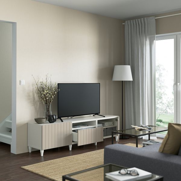 Тумба под ТВ, белый/СУТТЕРВ/КАББАРП серо-бежевый 180x42x48 см IKEA BESTÅ БЕСТО 993.845.27 - фото 2