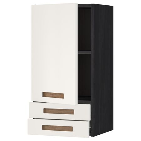 Навесной шкаф с дверцей, 2 ящика МЕТОД / ФОРВАРА, черный, Мэрста белый