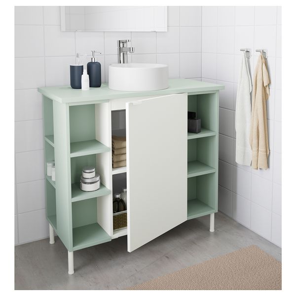 Шкаф под раковину с 1 дверцы/4 открытыми полк ЛИЛЛОНГЕН/ВИСКАН / ГУТВИКЕН, белый, бледно-зеленый (82x40x87 см) - схема-чертеж с размерами