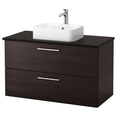 Шкаф со столешницей 45x32 раковина ГОДМОРГОН/ТОЛКЕН / ХОРВИК, черно-коричневый, антрацит (102x49x72 см)