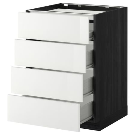 Напольный шкаф, 4 фронтальных панели, 4 ящика МЕТОД / ФОРВАРА, черный, Рингульт белый