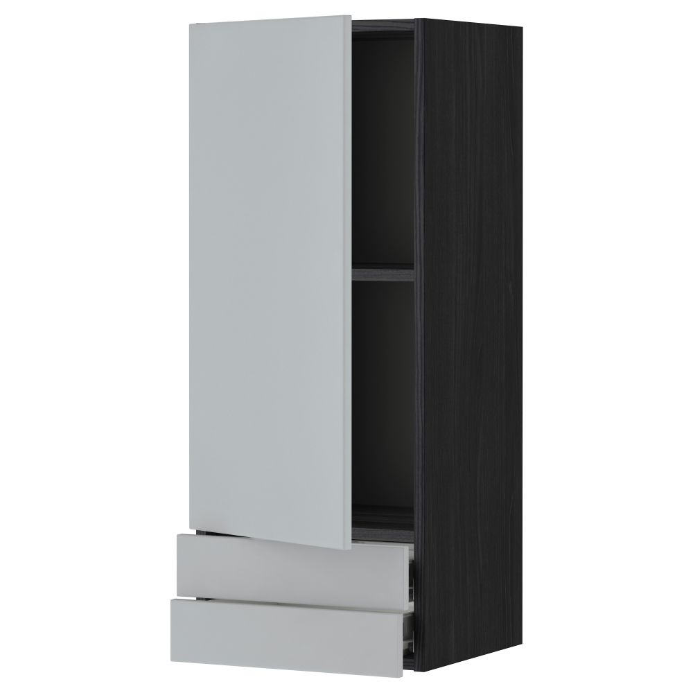 Навесной шкаф с дверцей, 2 ящика МЕТОД / ФОРВАРА, черный, Веддинге серый - фото 1