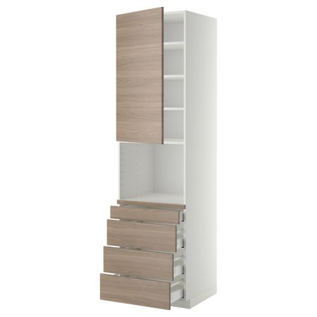 Высокий шкаф для комбинированния СВЧ, 4 ящика МЕТОД / МАКСИМЕРА, белый, Брокхульт светло-серый