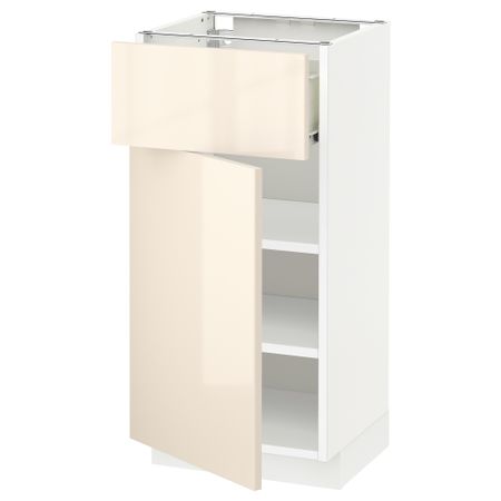 Напольный шкаф с ящиком, дверью МЕТОД / ФОРВАРА, белый, Рингульт кремовый