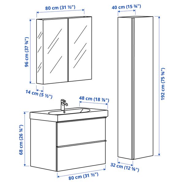 Комплект мебели для ванной, 5 предмета, 80 cm IKEA BRÅVIKEN БРОВИКЕН, GODMORGON ГОДМОРГОН 993.044.89 - схема-чертеж с размерами