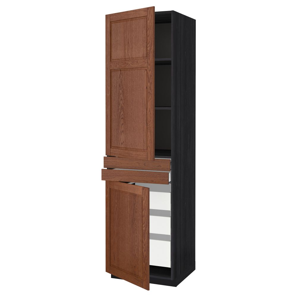 Высокий шкаф + полки, 5 ящиков, 2 дверцы, 2 фронтальных МЕТОД / МАКСИМЕРА, черный, Филипстад коричневый - схема-чертеж с размерами
