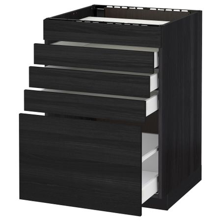 Напольный шкаф для варочной панели, 5 фасадов, 4 ящиков МЕТОД / МАКСИМЕРА, черный, Тингсрид черный