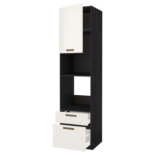 Высокий шкаф для духовки/СВЧ дверца, 2 ящика МЕТОД / МАКСИМЕРА, черный, Мэрста белый - схема-чертеж с размерами