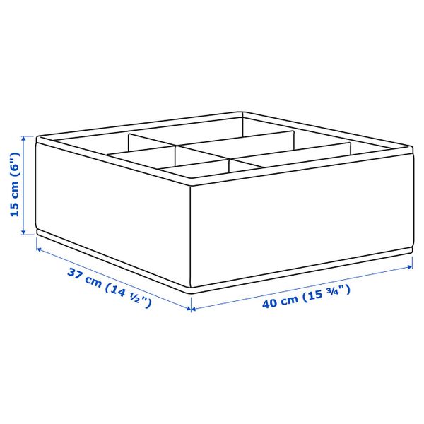 Ящик с отделениями, синий, белый 37x40x15 см IKEA СТОРСТАББЕ 004.243.44 - схема-чертеж с размерами