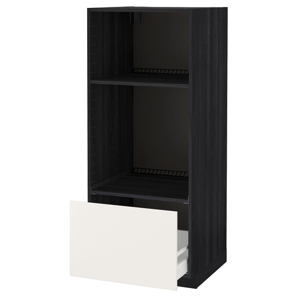 Высокий шкаф с ящиком для духовки/СВЧ МЕТОД / МАКСИМЕРА, черный, Веддинге белый (60x60x140 см) - схема-чертеж с размерами