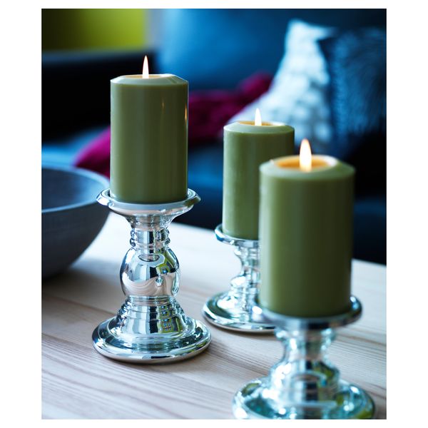 Подсвечник для формовой свечи ШИММЕР, стекло, серебристый (17 см) - фото 4
