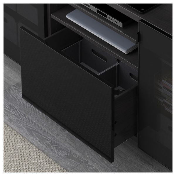 Тумба для ТВ с ящиками БЕСТО, черно-коричневый, Сельсвикен глянцевый/черный дымчатое стекло (180x40x74 см) - фото 3