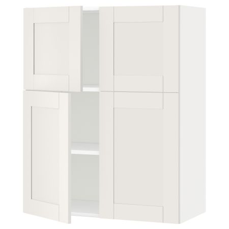 Навесной шкаф с полками, 4 дверцы МЕТОД, белый, Сэведаль белый (80x100 см)
