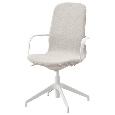 Рабочий стул с подлокотниками, Гуннаред бежевый, белый IKEA LÅNGFJÄLL ЛОНГФЬЕЛЛЬ 093.862.05