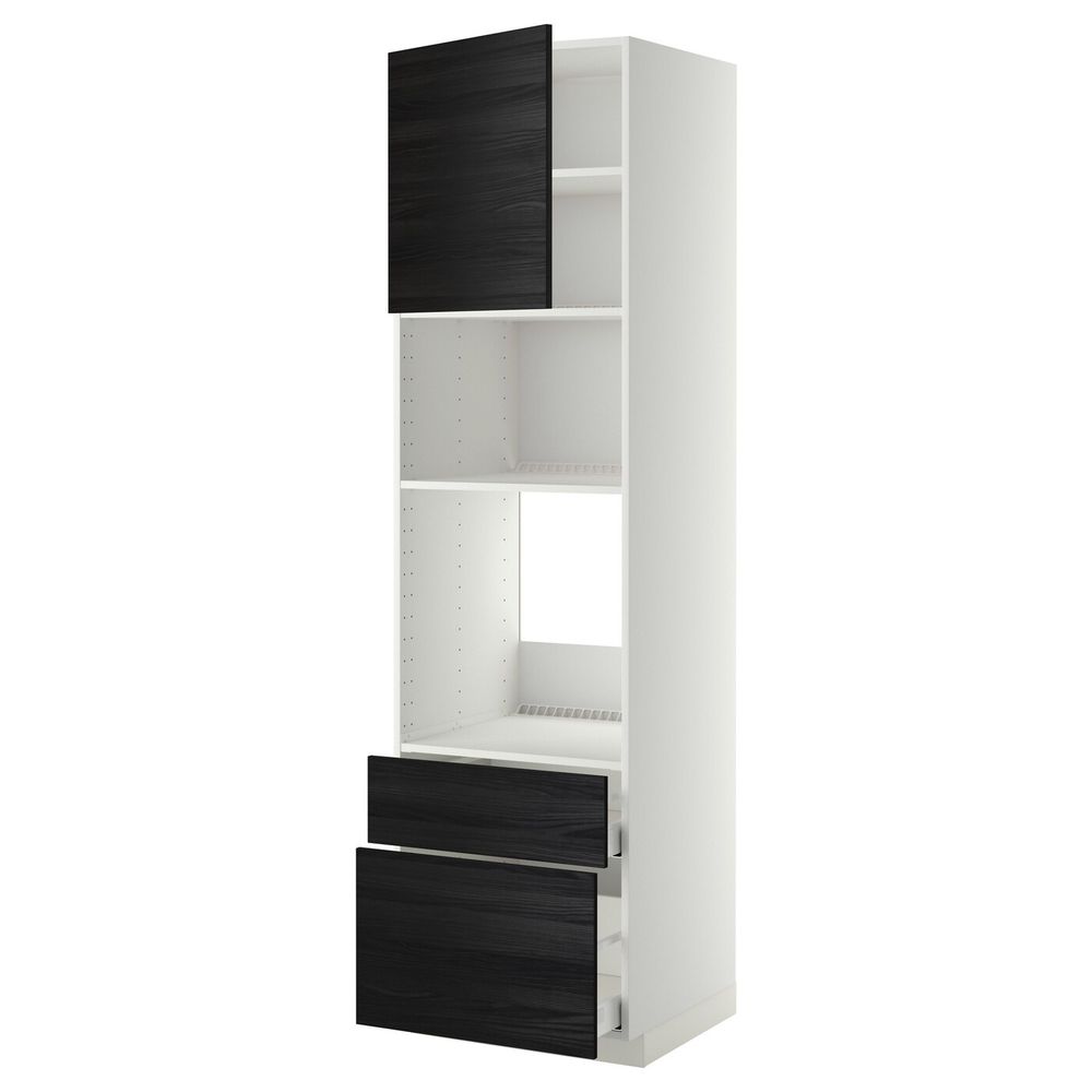 Высокий шкаф для духовки и СВЧ/дверца/2ящ, белый, Тингсрид черный 60x60x220 см IKEA МЕТОД / МАКСИМЕРА 792.370.52 - фото 1