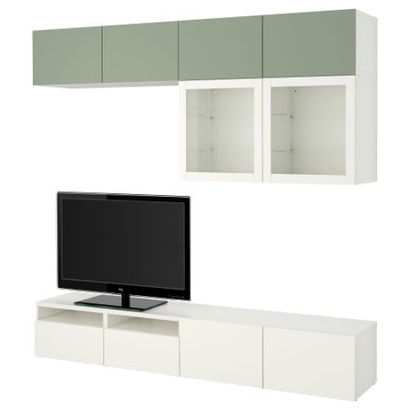 Шкаф для ТВ, комбинированный, стекляные дверцы БЕСТО, Лаппвикен зеленый, Синдвик белый прозрачное стекло (240x40x230 см)