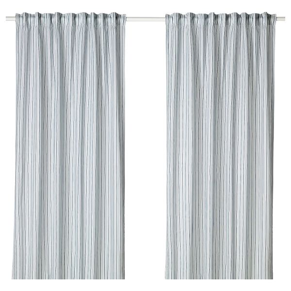 Гардины, 1 пара, синий/белый, 145x300 см IKEA БЕРГПИОН 703.997.65 - фото 1