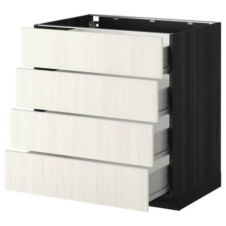 Напольный шкаф 4 фронтальных панели, 4 ящика МЕТОД / ФОРВАРА, черный, Росдаль белый