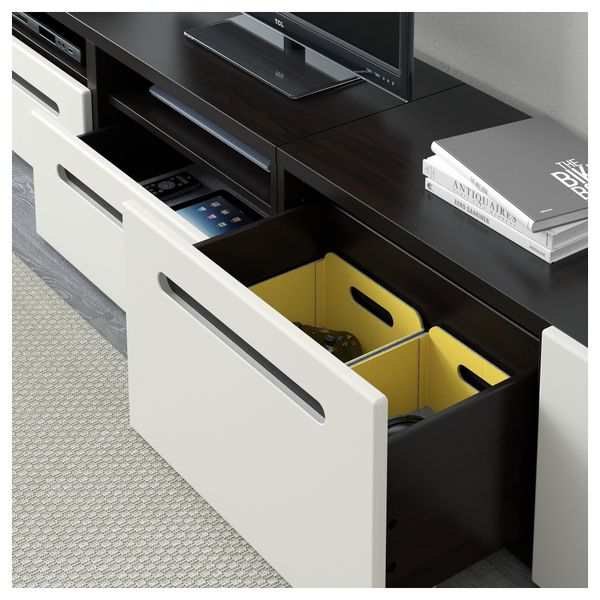 Шкаф для ТВ, комбинированный, стекляные дверцы БЕСТО, черно-коричневый, Марвикен белый прозрачное стекло (240x20/40x166 см) - фото 3