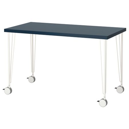 Стол ЛИННМОН / КРИЛЛЕ, геометрический синий, белый (120x60 см)