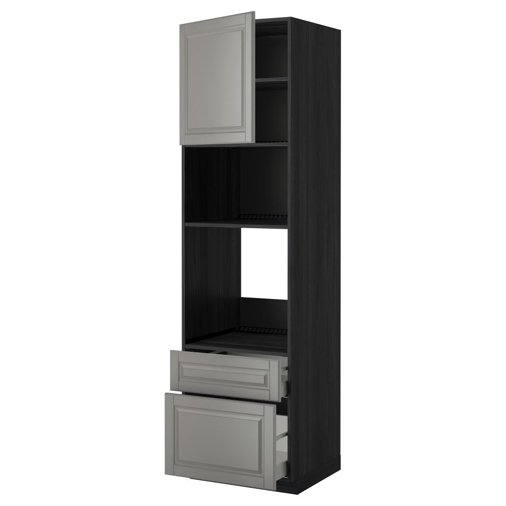 Высокий шкаф для духовки/СВЧ дверца, 2 ящика МЕТОД / МАКСИМЕРА, черный, Будбин серый - фото 1
