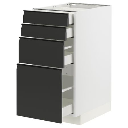Напольный шкаф 4 фасада,4 ящика, белый, Upplöv матовый антрацит, 40x60 см IKEA METOD МЕТОД, MAXIMERA МАКСИМЕРА 594.933.97