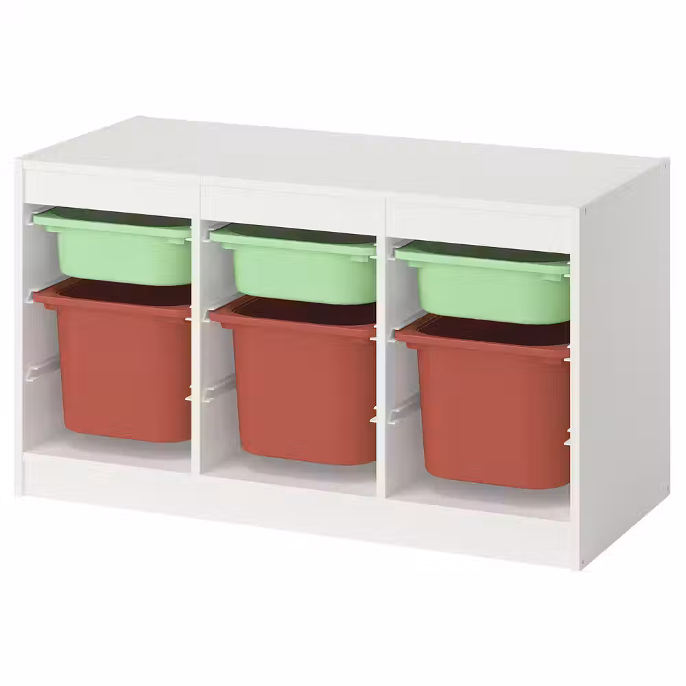 TROFAST Комбинация д/хранения+контейнеры - белый светло-зеленый/красный 99x44x56 см - фото 1