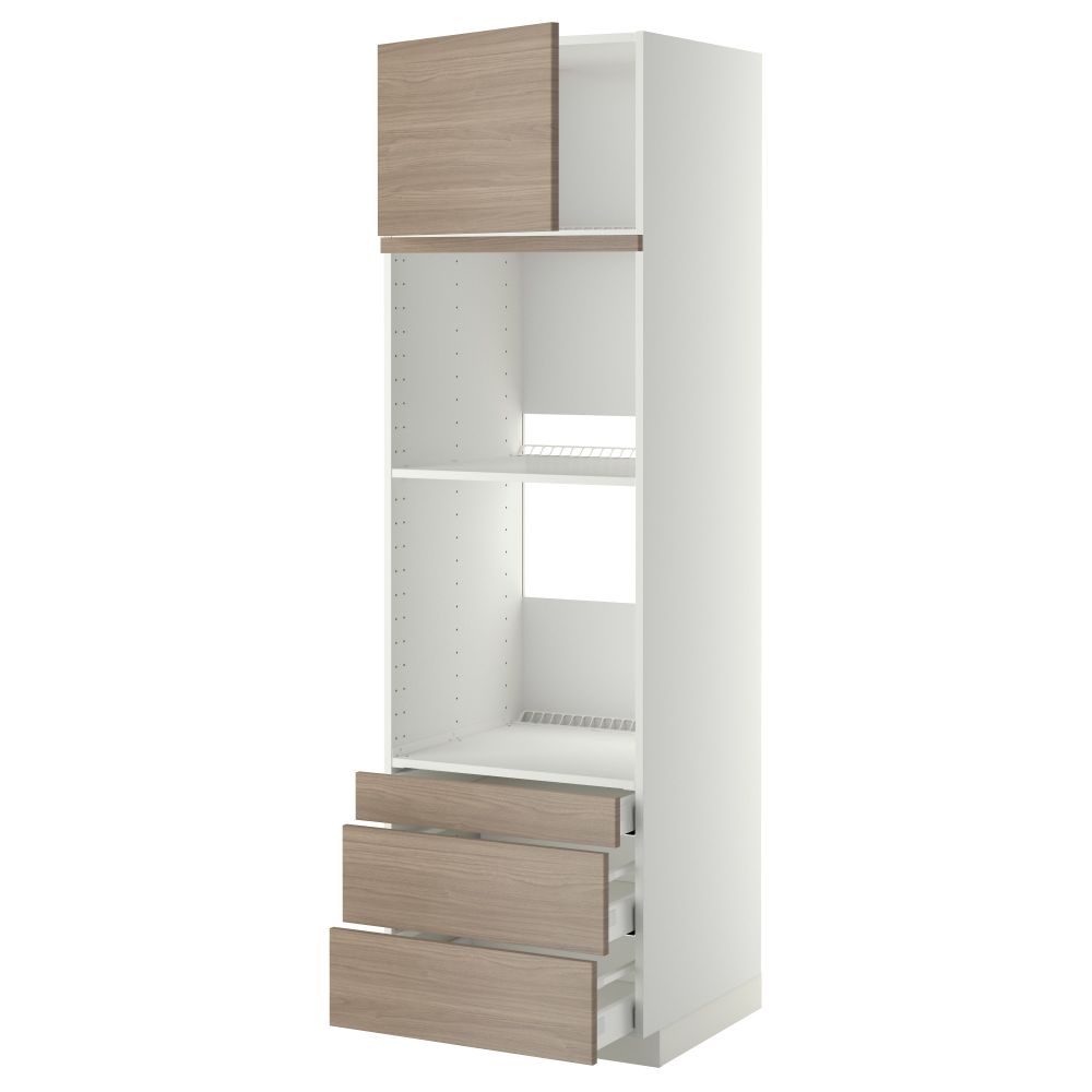 Высокий шкаф для духовки комбинированный, духовка + дверца, 3 ящика МЕТОД / МАКСИМЕРА, белый, Брокхульт светло-серый - фото 1