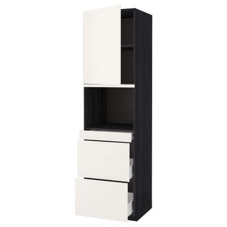 Высокий шкаф для СВЧ/дверца, 3 ящика МЕТОД / ФОРВАРА, черный, Веддинге белый