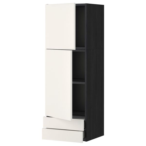 Навесной шкаф, 2 дверцы, 2 ящика МЕТОД / МАКСИМЕРА, черный, Веддинге белый - фото 1