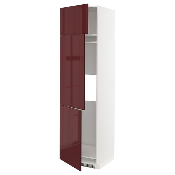 Высокий шкаф для холодильника или морозильника, с 3 дверями, белый Калларп/глянцевый темный красно-коричневый 60x60x220 см IKEA - схема-чертеж с размерами