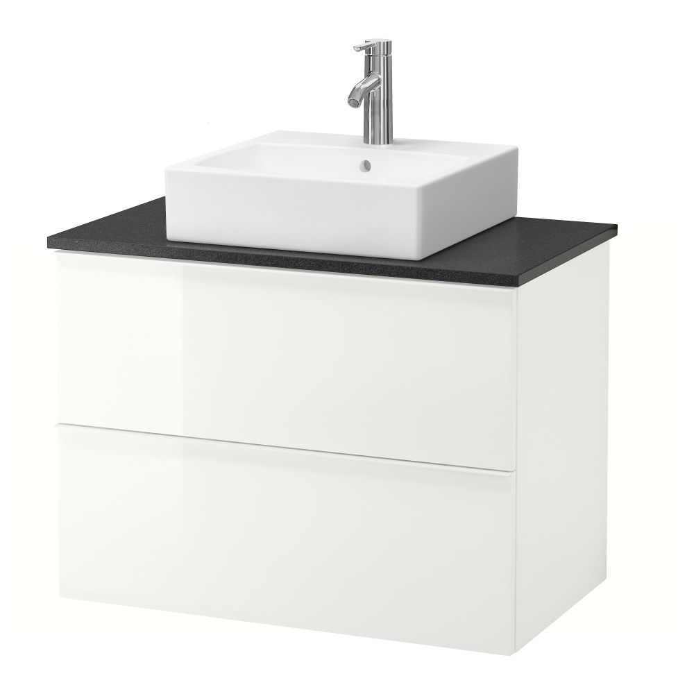 Шк п-раковину/столешн45x45/раковина ГОДМОРГОН/АЛДЕРН / ТОРНВИКЕН, глянцевый белый, черный (82x49x72 см) - схема-чертеж с размерами