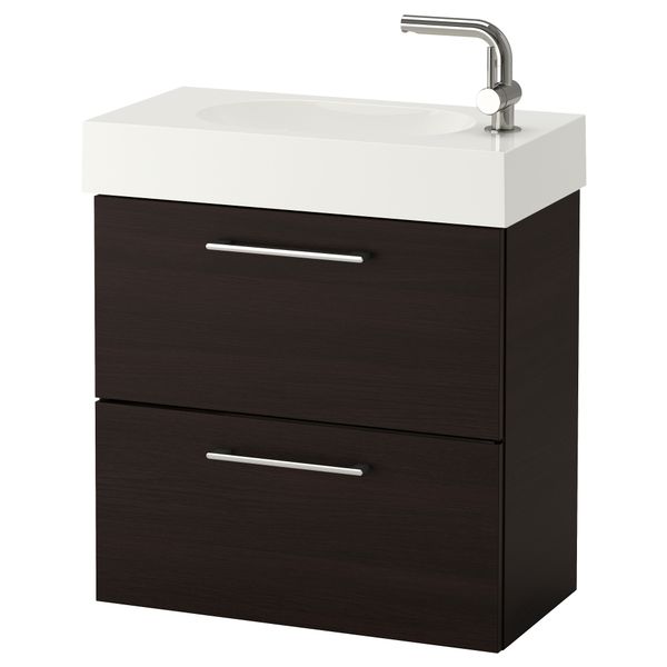 Шкаф для раковины с 2 ящиками ГОДМОРГОН / БРОВИКЕН, черно-коричневый (62x33x68 см) - фото 2