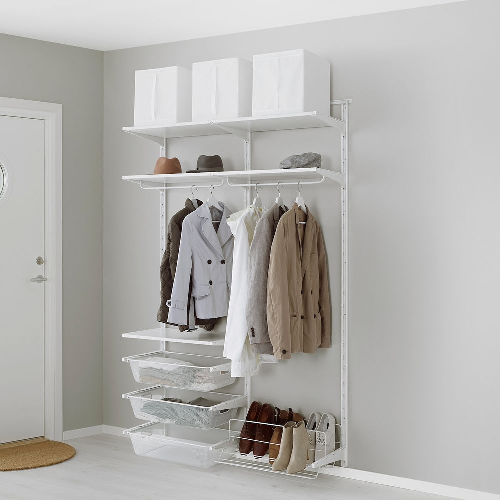 Настенная шина, штанга, модуль для/обуви, белый 132x41x199 см IKEA АЛЬГОТ 992.762.93 - фото 1