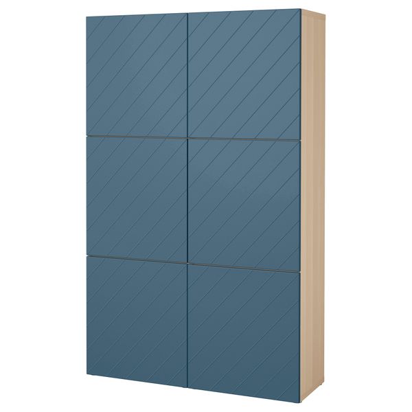 Комбинация для хранения с дверцами БЕСТО, под беленый дуб, Халлставик темно-синий (120x40x192 см) - фото 1