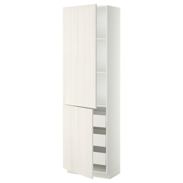 Высокий шкаф + полки, 3 ящика, 2 дверцы МЕТОД / МАКСИМЕРА, белый, Росдаль белый - схема-чертеж с размерами