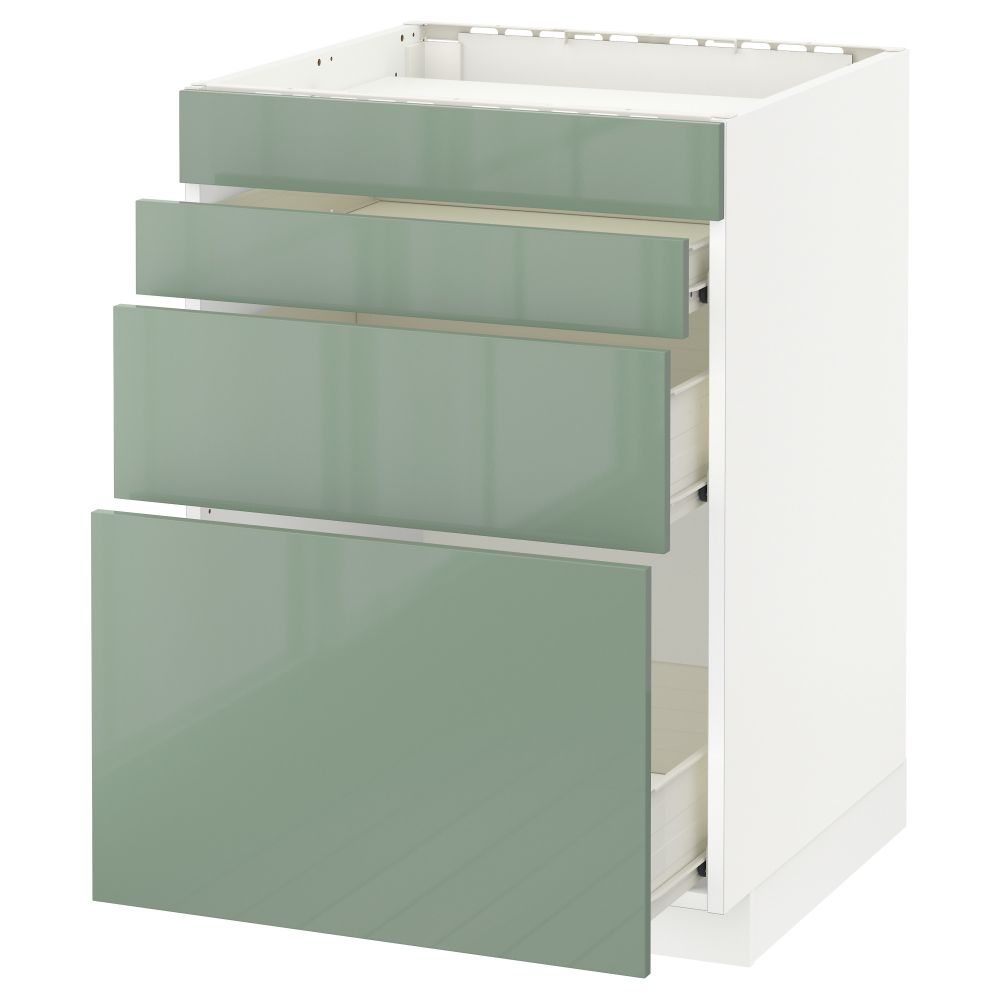Напольный шкаф для духовки, 4фасада, 3 ящика МЕТОД / ФОРВАРА, белый, Калларп светло-зеленый - фото 1